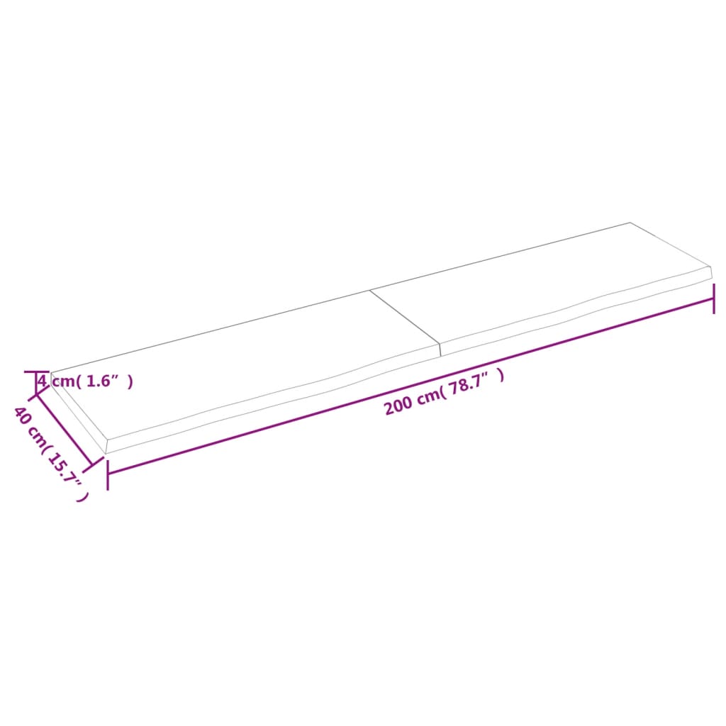 vidaXL Ripiano Marrone Scuro 200x40x(2-4) cm Massello Rovere Trattato
