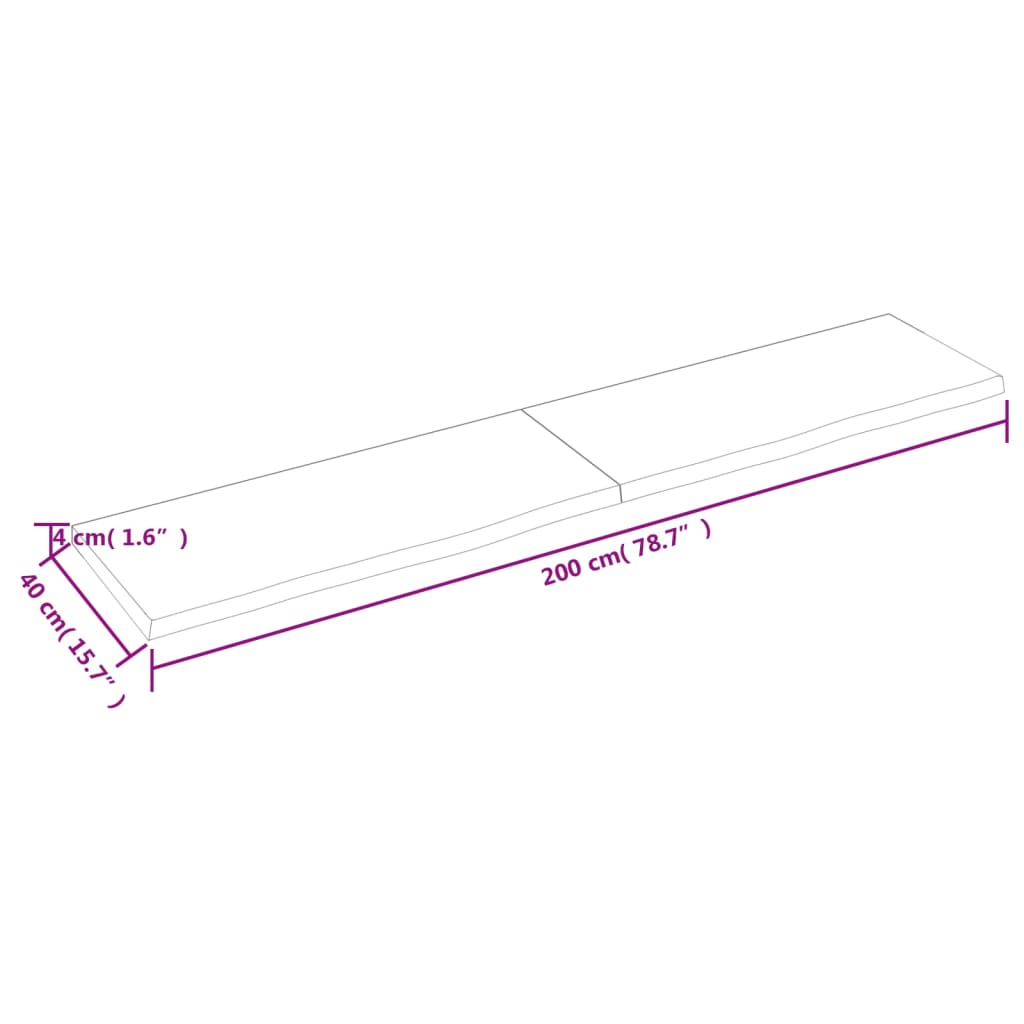 vidaXL Ripiano Marrone Scuro 200x40x(2-4) cm Massello Rovere Trattato