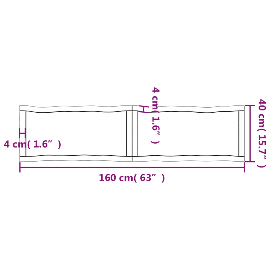 vidaXL Piano per Tavolo 160x40x(2-6) cm Rovere Non Trattato Bordi Vivi
