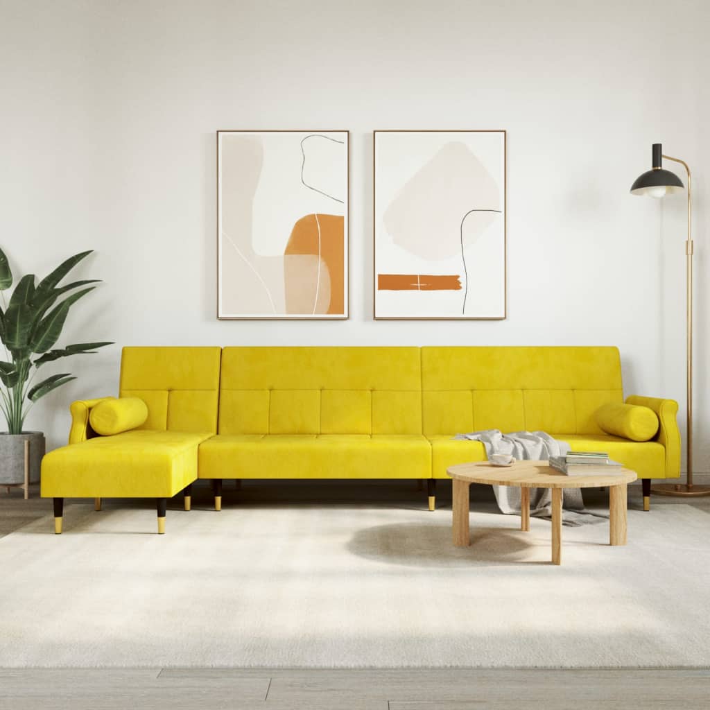 vidaXL Divano Letto a L Giallo 271x140x70 cm in Velluto