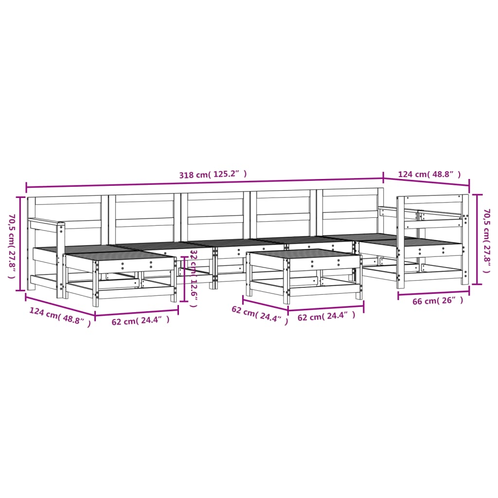 vidaXL Set Salotto da Giardino 8 pz in Legno Massello di Pino Bianco