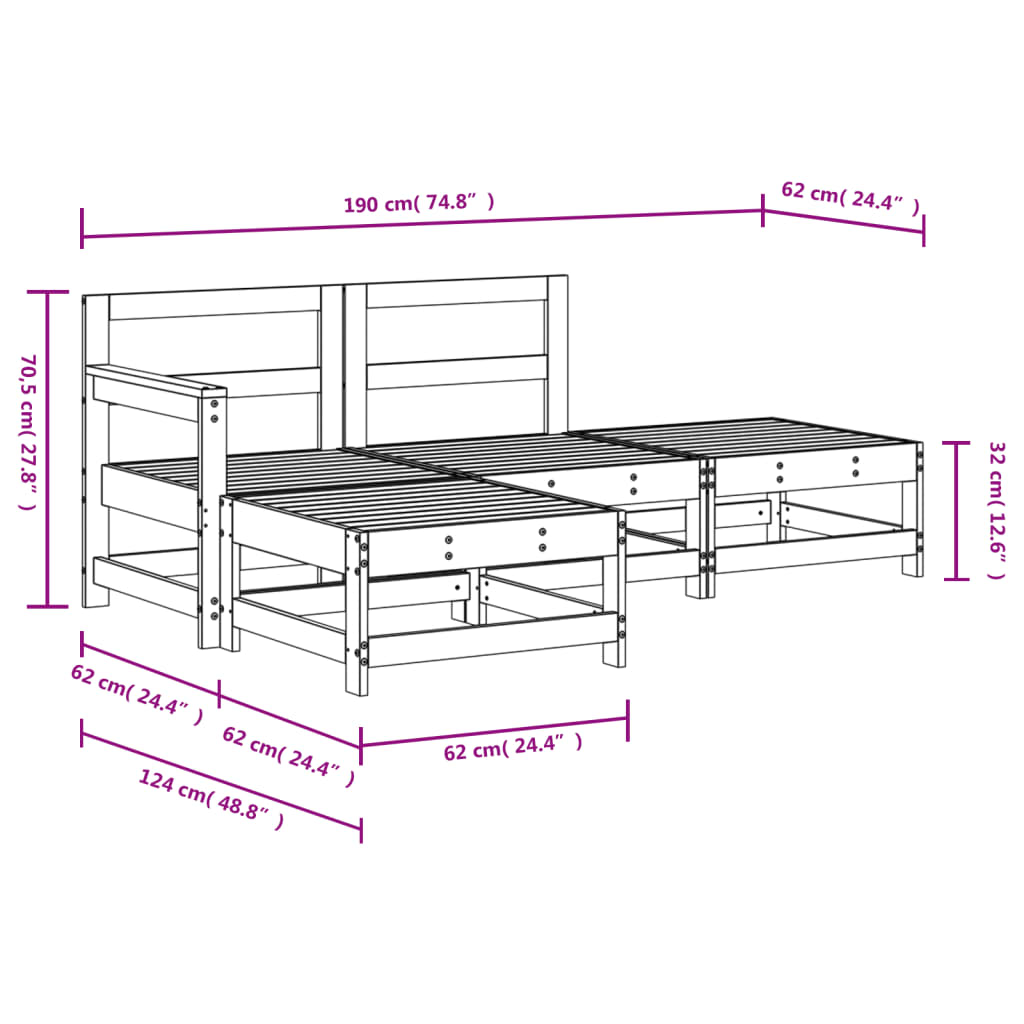 vidaXL Set Salotto da Giardino 4 pz in Legno Impregnato di Pino