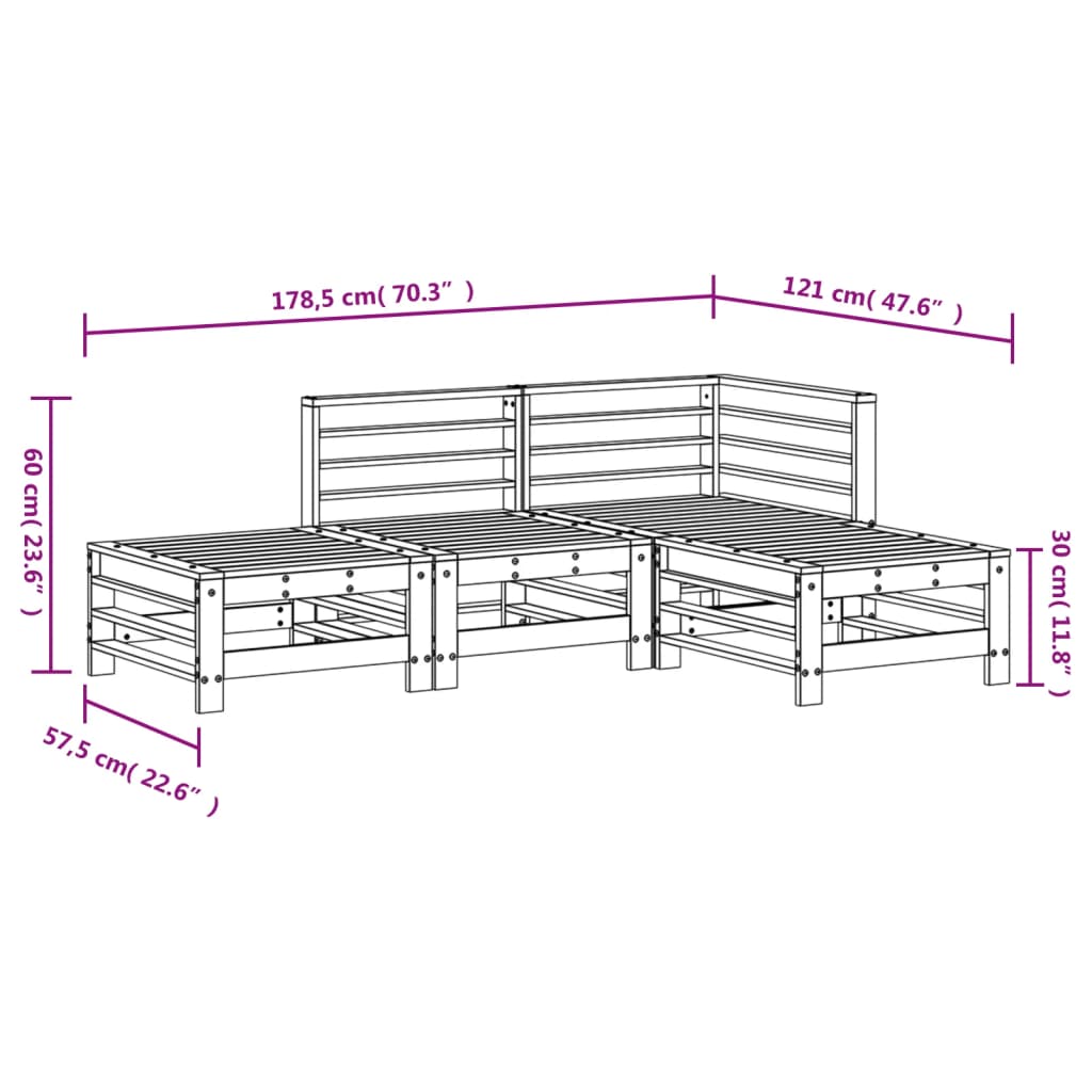 vidaXL Set Salotto da Giardino 4 pz Bianco in Legno Massello di Pino