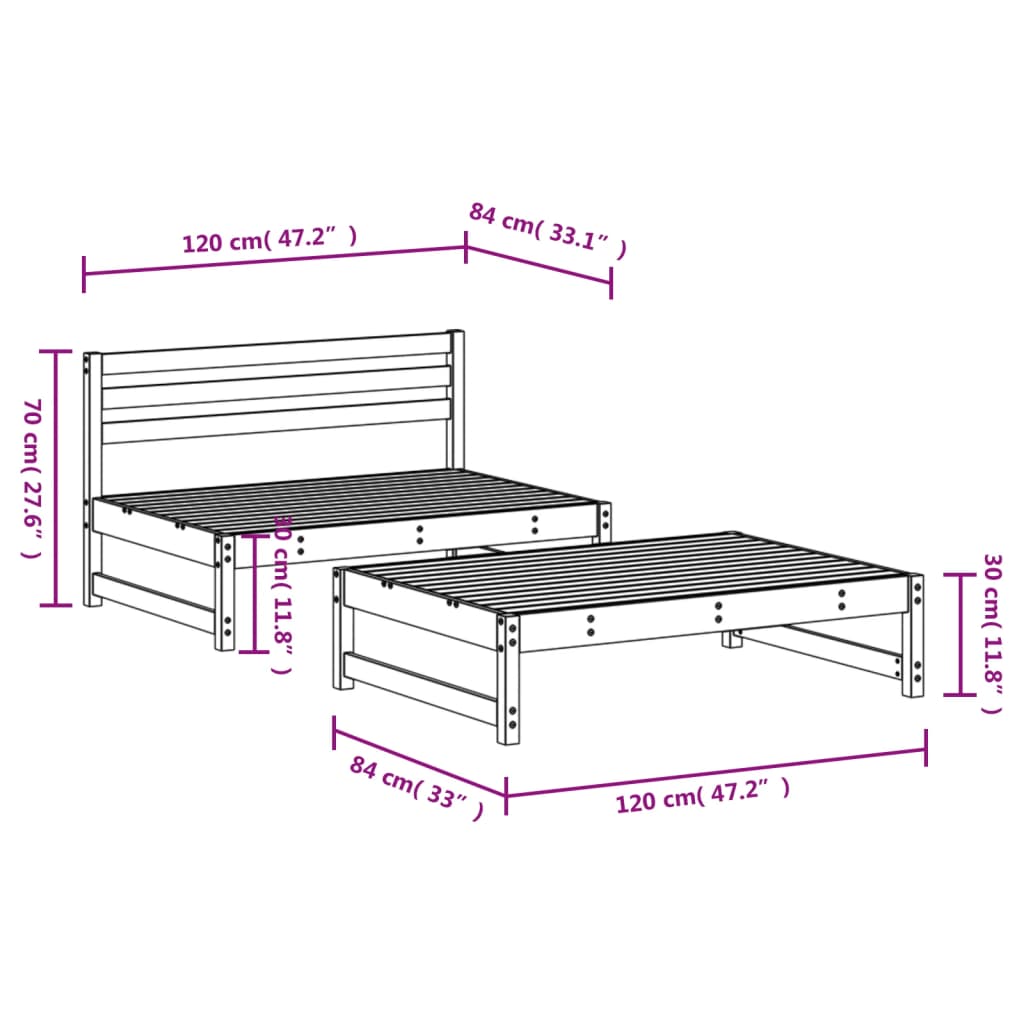 vidaXL Set Salotto da Giardino 2 pz Nero in Legno Massello di Pino