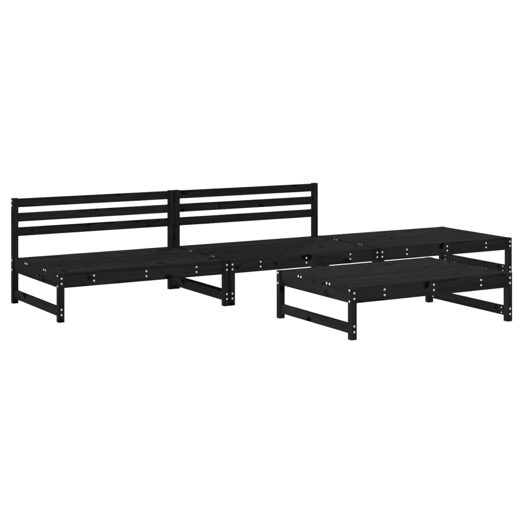 vidaXL Set Salotto da Giardino 4 pz Nero in Legno Massello di Pino
