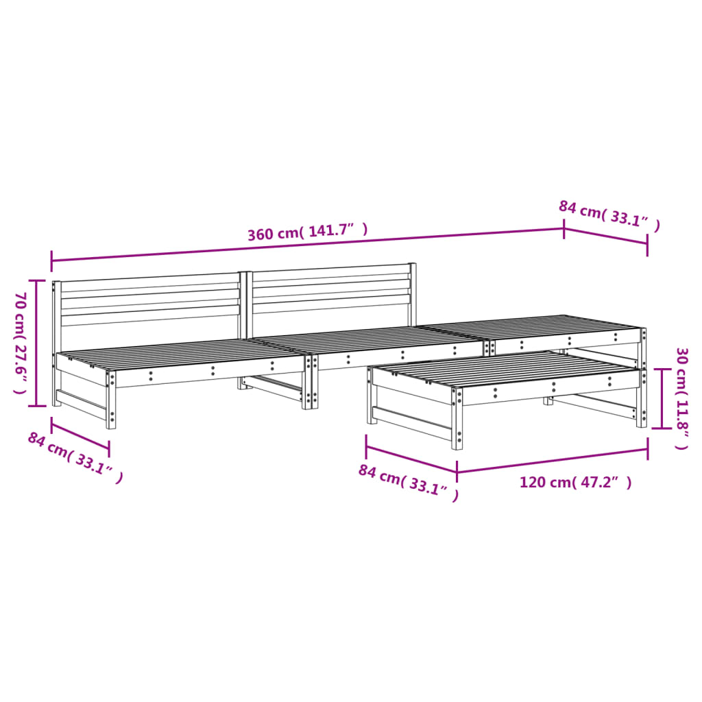 vidaXL Set Salotto da Giardino 4 pz Nero in Legno Massello di Pino