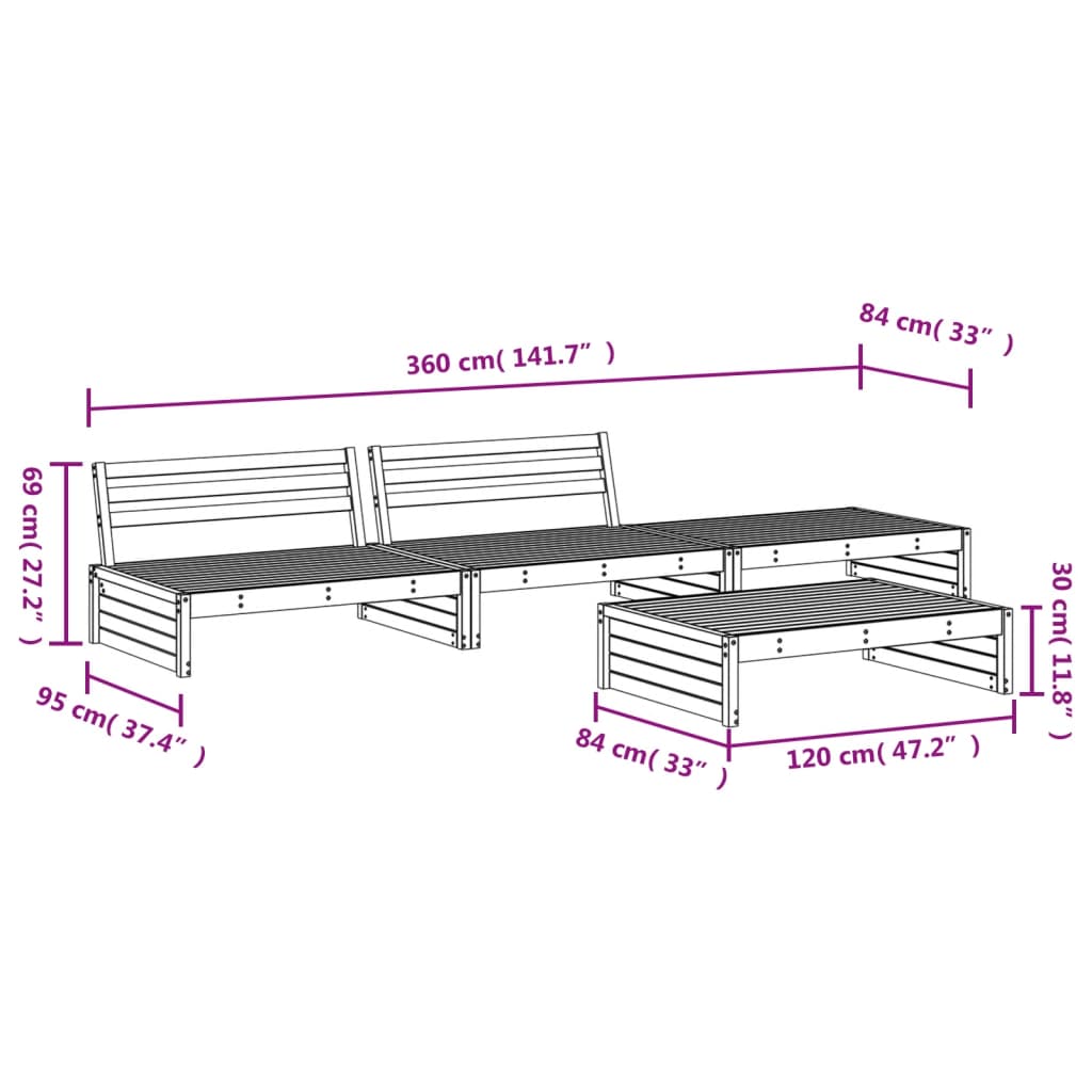 vidaXL Set Salotto da Giardino 4 pz Nero in Legno Massello di Pino