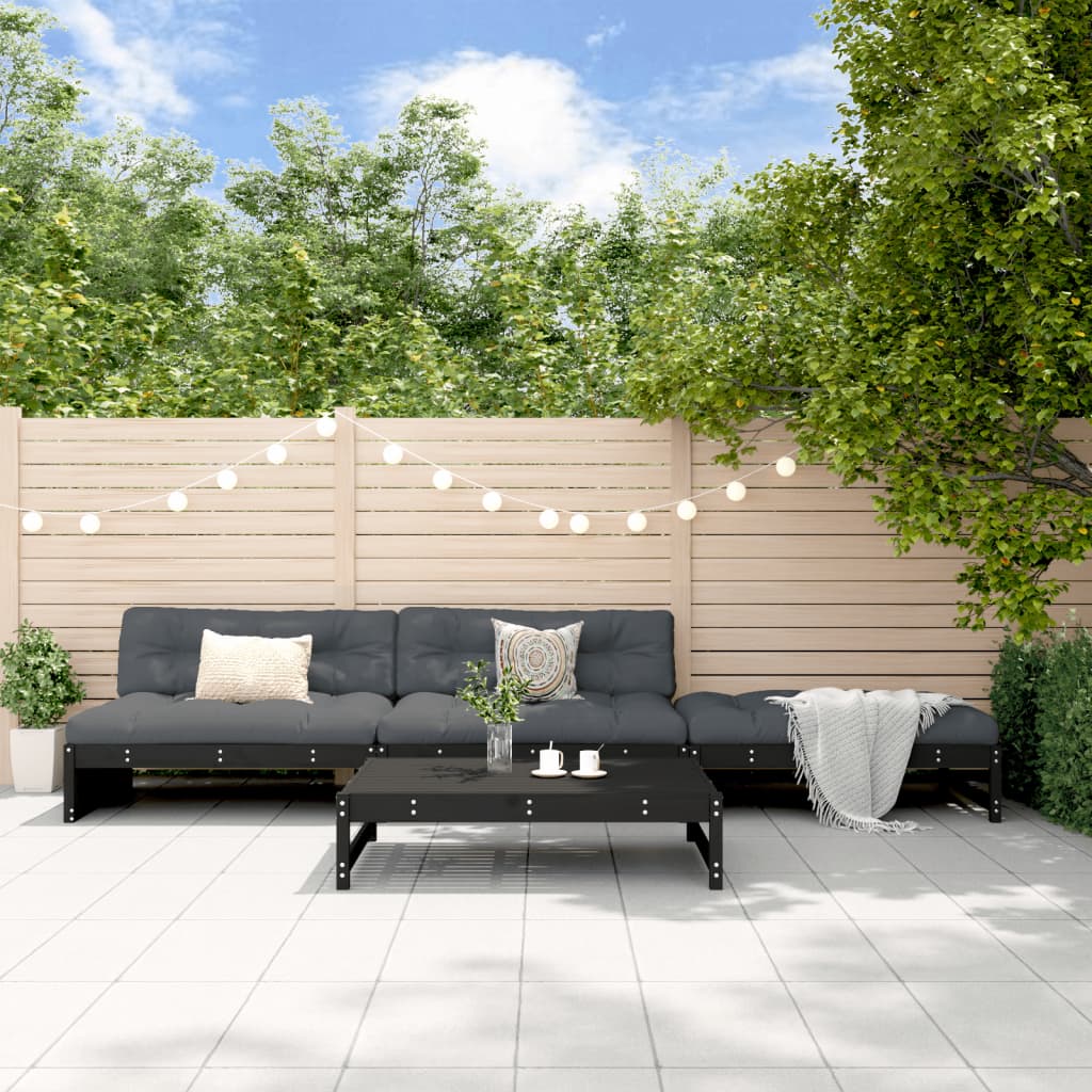 vidaXL Set Salotto da Giardino 4 pz Nero in Legno Massello di Pino