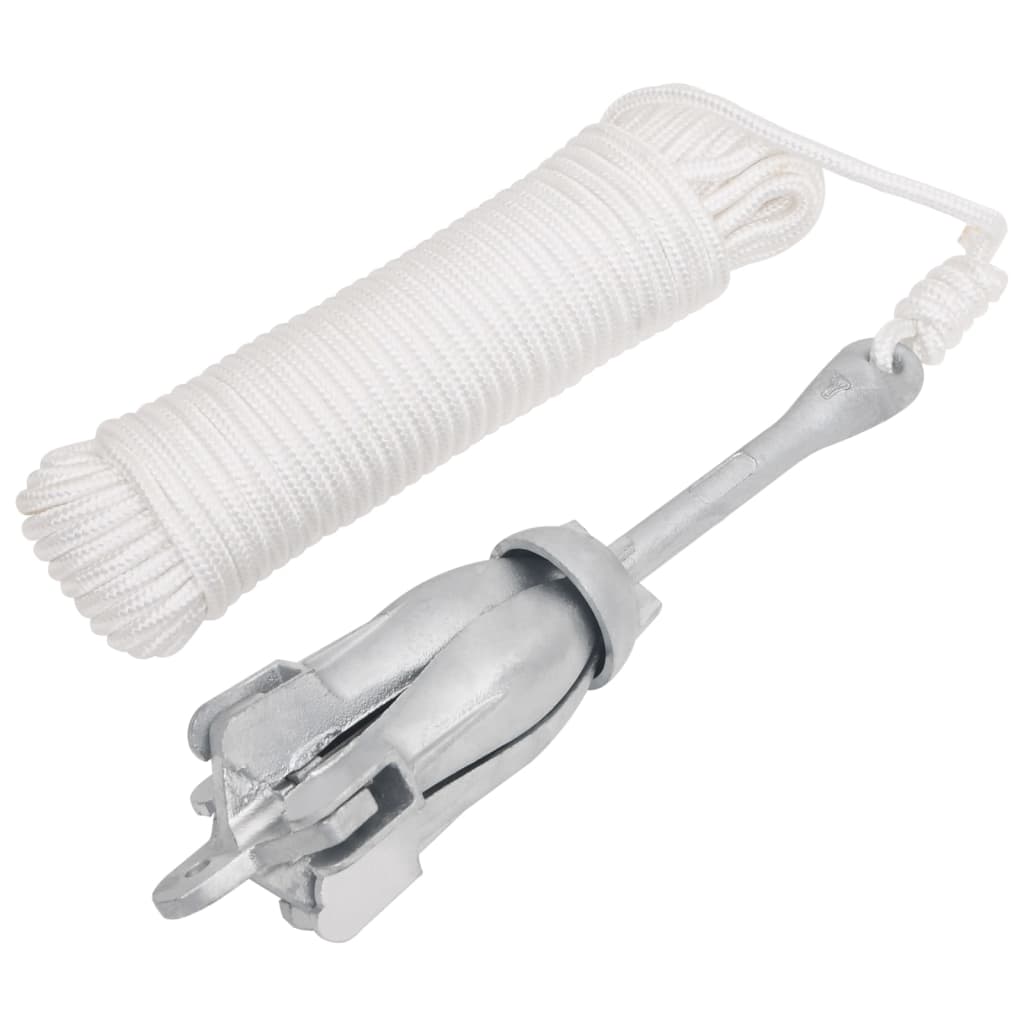 vidaXL Ancora Pieghevole con Corda Argento 4 kg Ghisa Zincata a Caldo