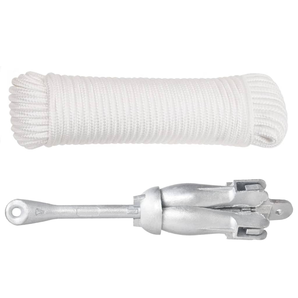 vidaXL Ancora Pieghevole con Corda Argento 4 kg Ghisa Zincata a Caldo
