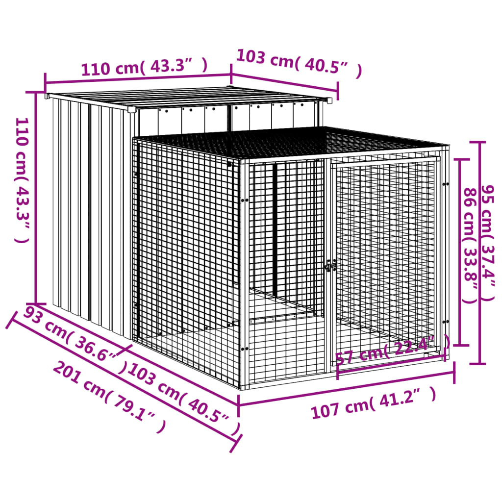 vidaXL Pollaio Area Corsa Grigio Chiaro 110x201x110 cm Acciaio Zincato