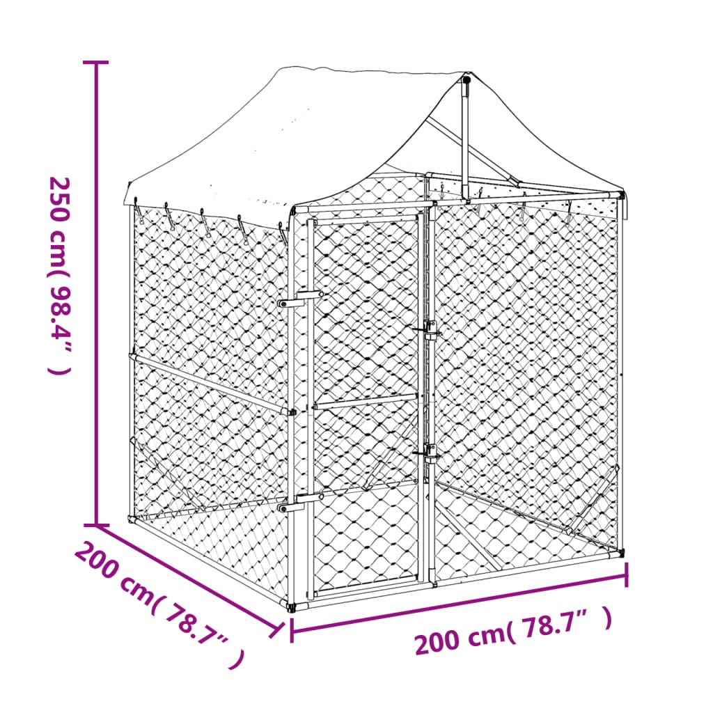 vidaXL Cuccia Cani da Esterno Tetto Argento 2x2x2,5 m Acciaio Zincato
