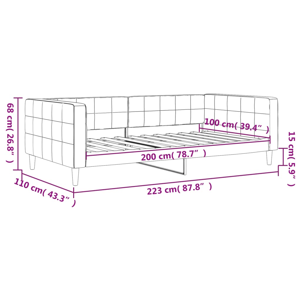vidaXL Letto da Giorno Grigio Chiaro 100x200 cm in Velluto