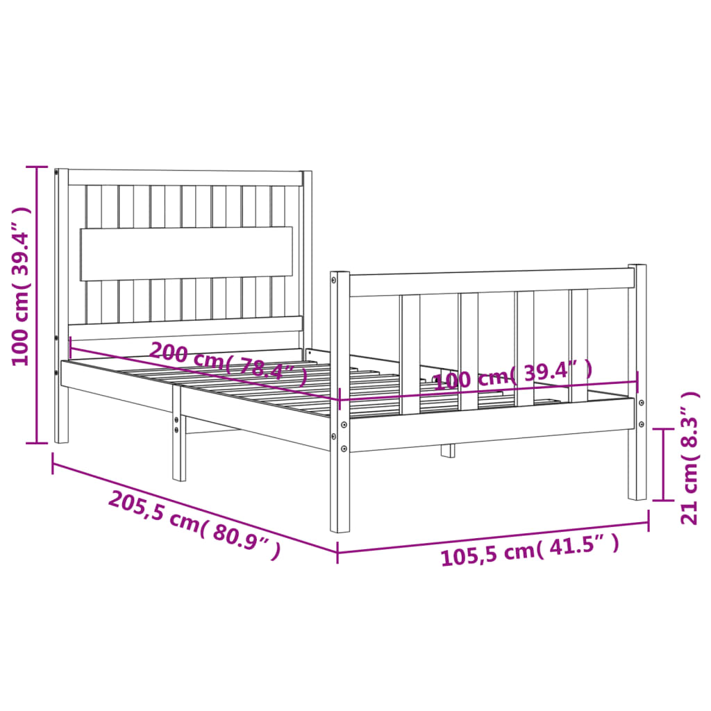 vidaXL Giroletto senza Materasso 100x200 cm in Legno Massello di Pino