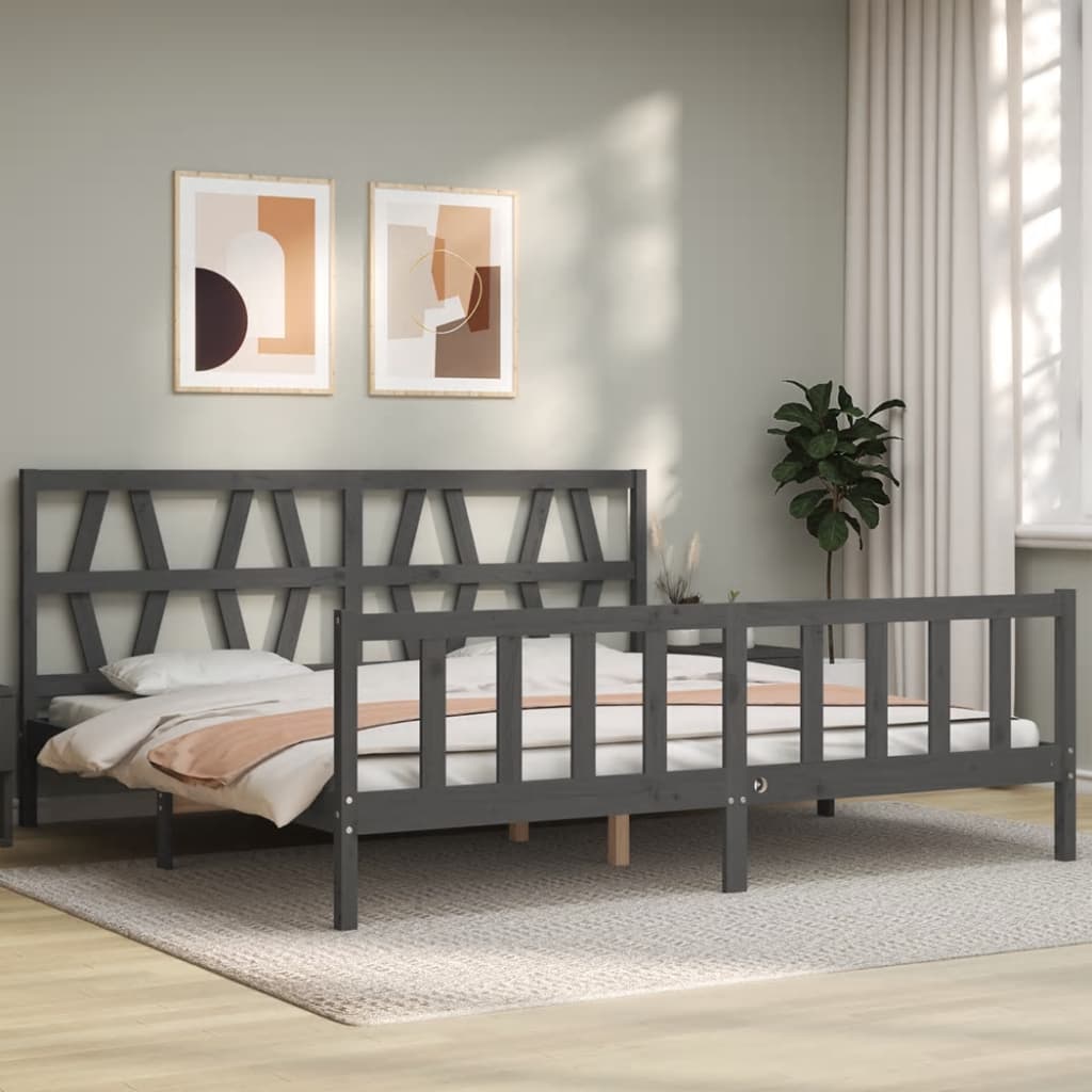 vidaXL Giroletto con Testiera Grigio 200x200 cm in Legno Massello