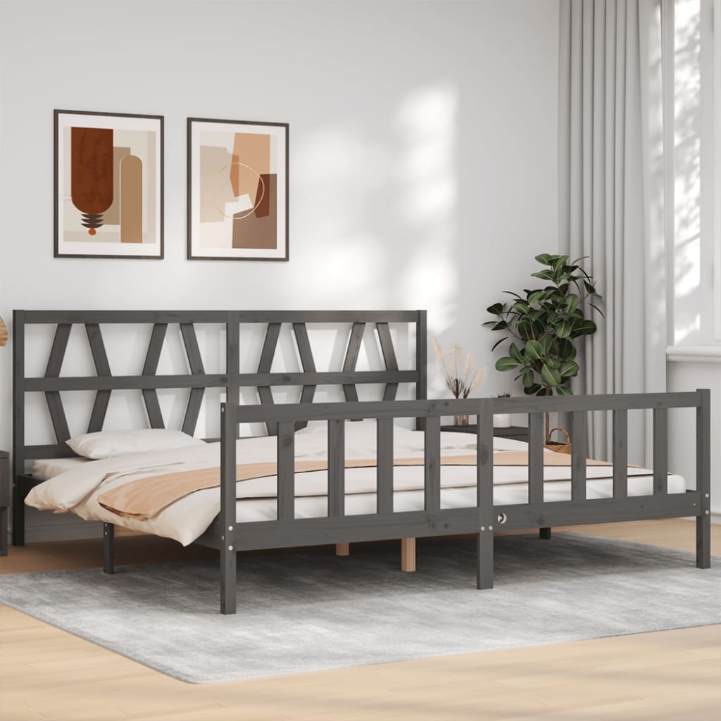 vidaXL Giroletto con Testiera Grigio 200x200 cm in Legno Massello