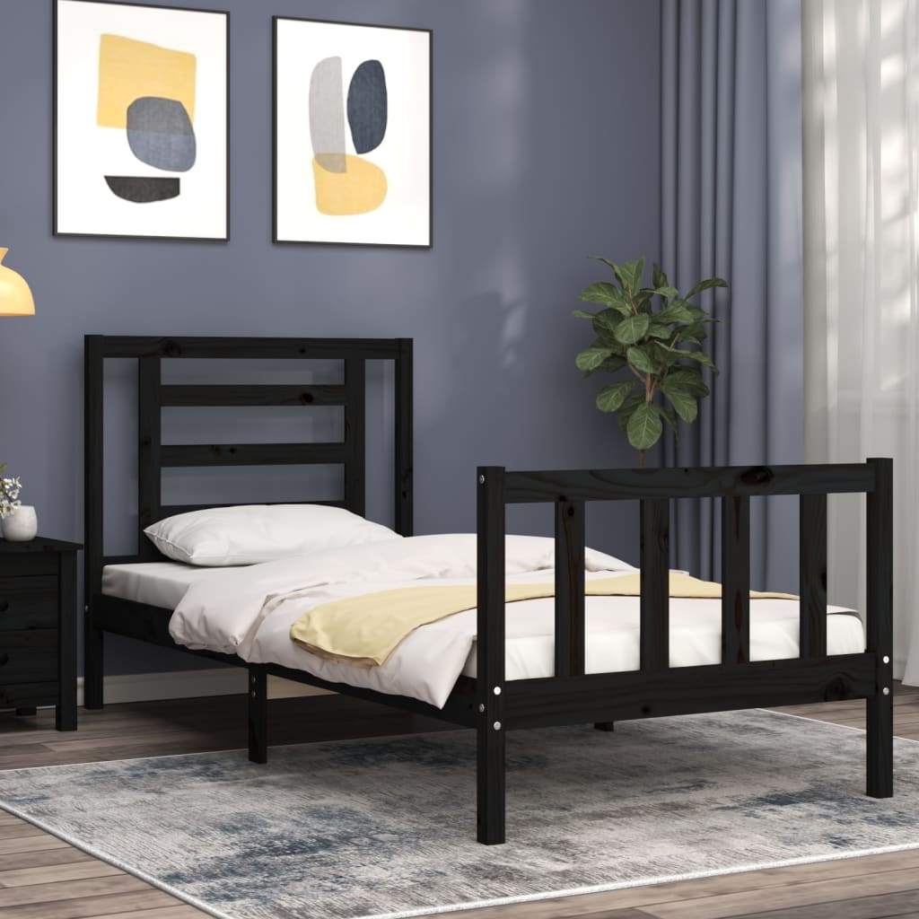 vidaXL Giroletto con Testiera Nero 100x200 cm in Legno Massello