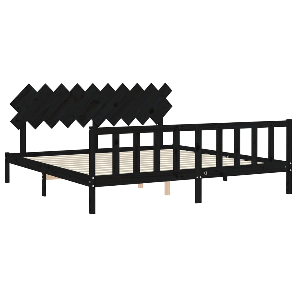 vidaXL Giroletto con Testiera Nero 200x200 cm in Legno Massello