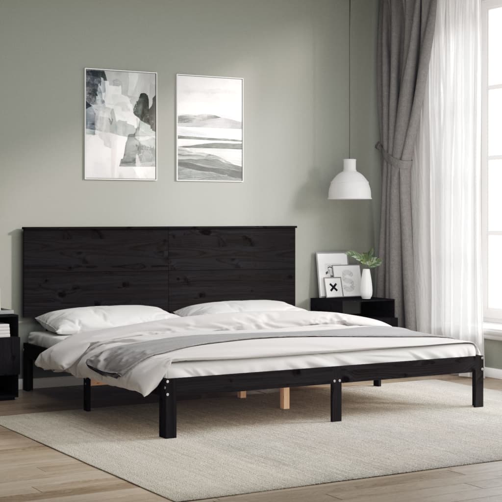 vidaXL Giroletto con Testiera Nero 200x200 cm in Legno Massello