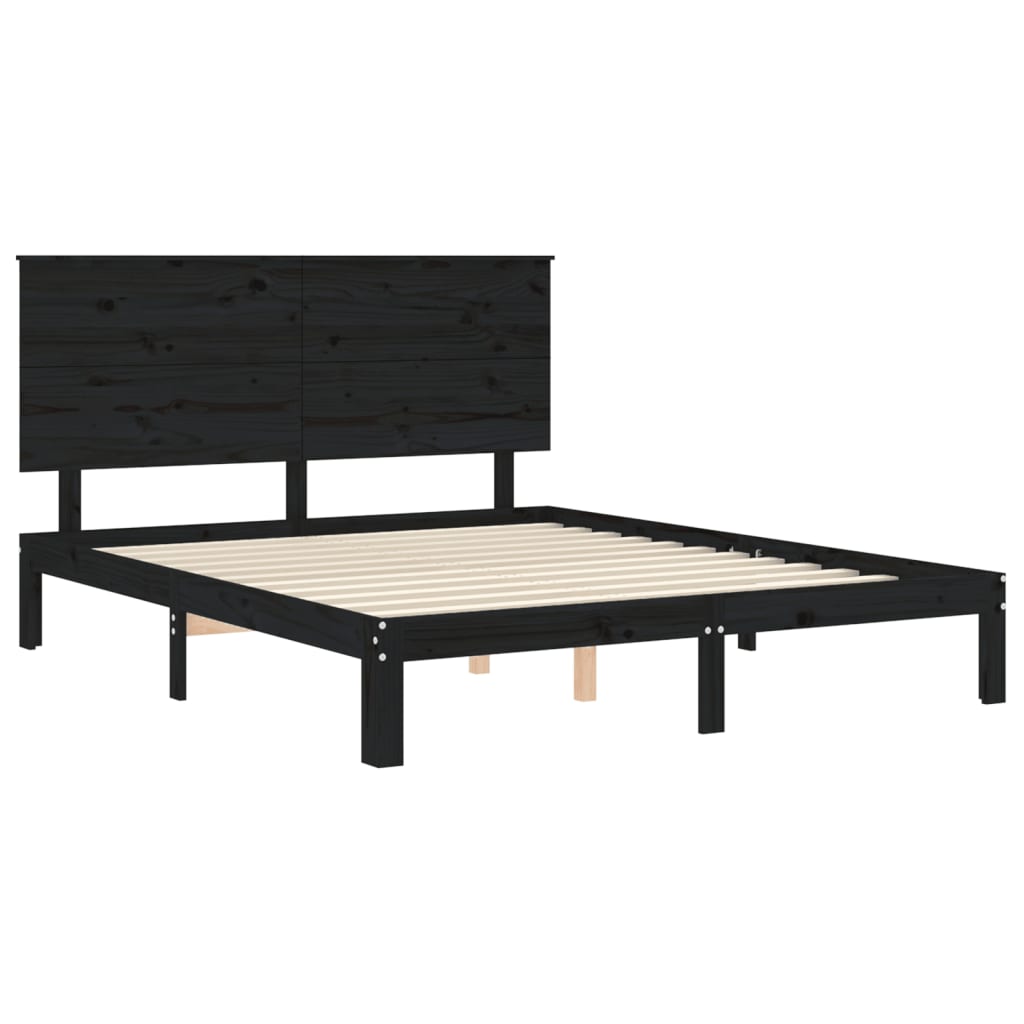 vidaXL Giroletto con Testiera Nero 200x200 cm in Legno Massello