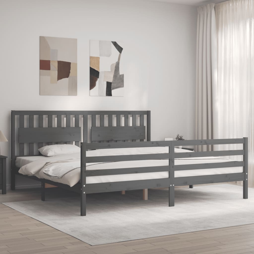 vidaXL Giroletto con Testiera Grigio 200x200 cm in Legno Massello