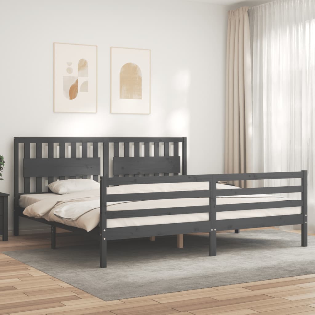 vidaXL Giroletto con Testiera Grigio 200x200 cm in Legno Massello