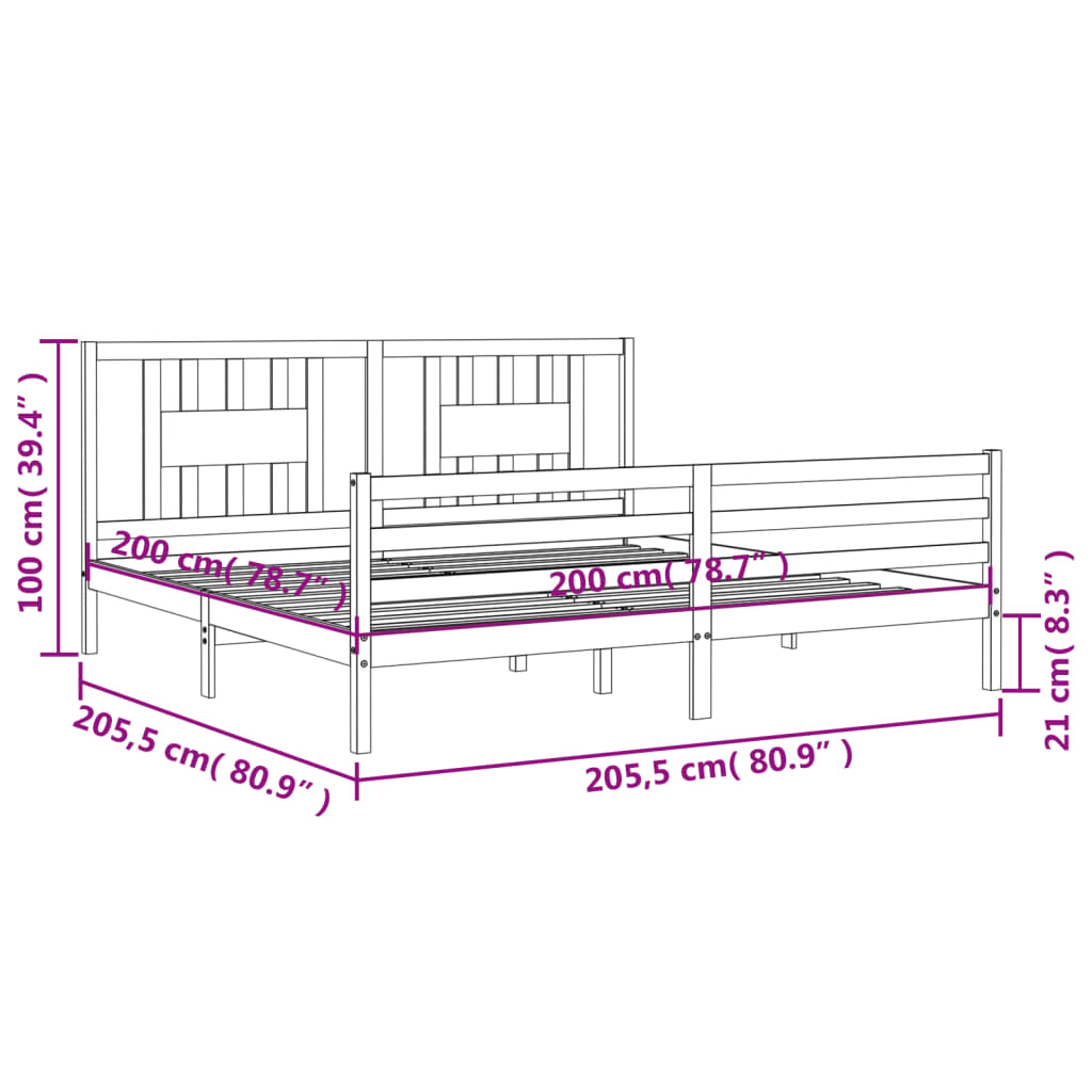 vidaXL Giroletto con Testiera 200x200 cm in Legno Massello