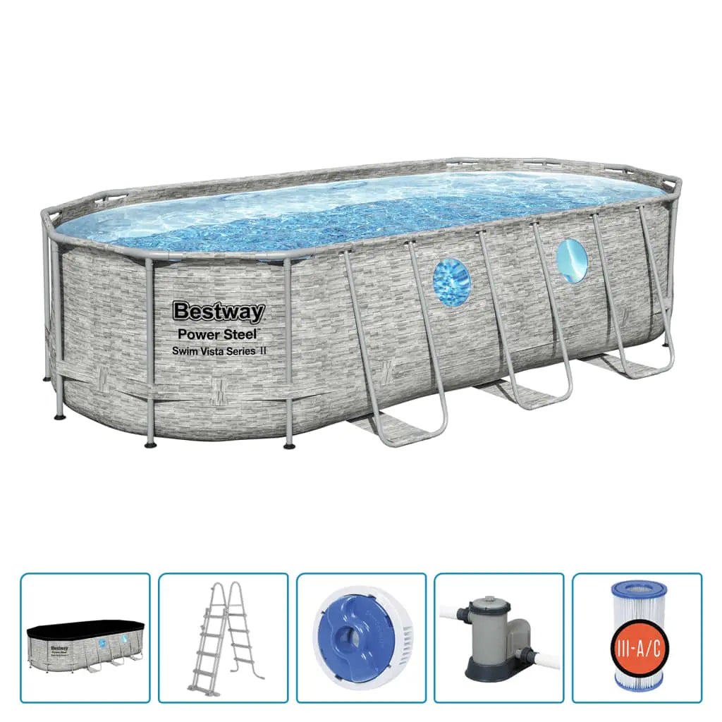 Bestway Set Piscina Power Steel Swim Vista Series 549x274x122 cm BESTWAY