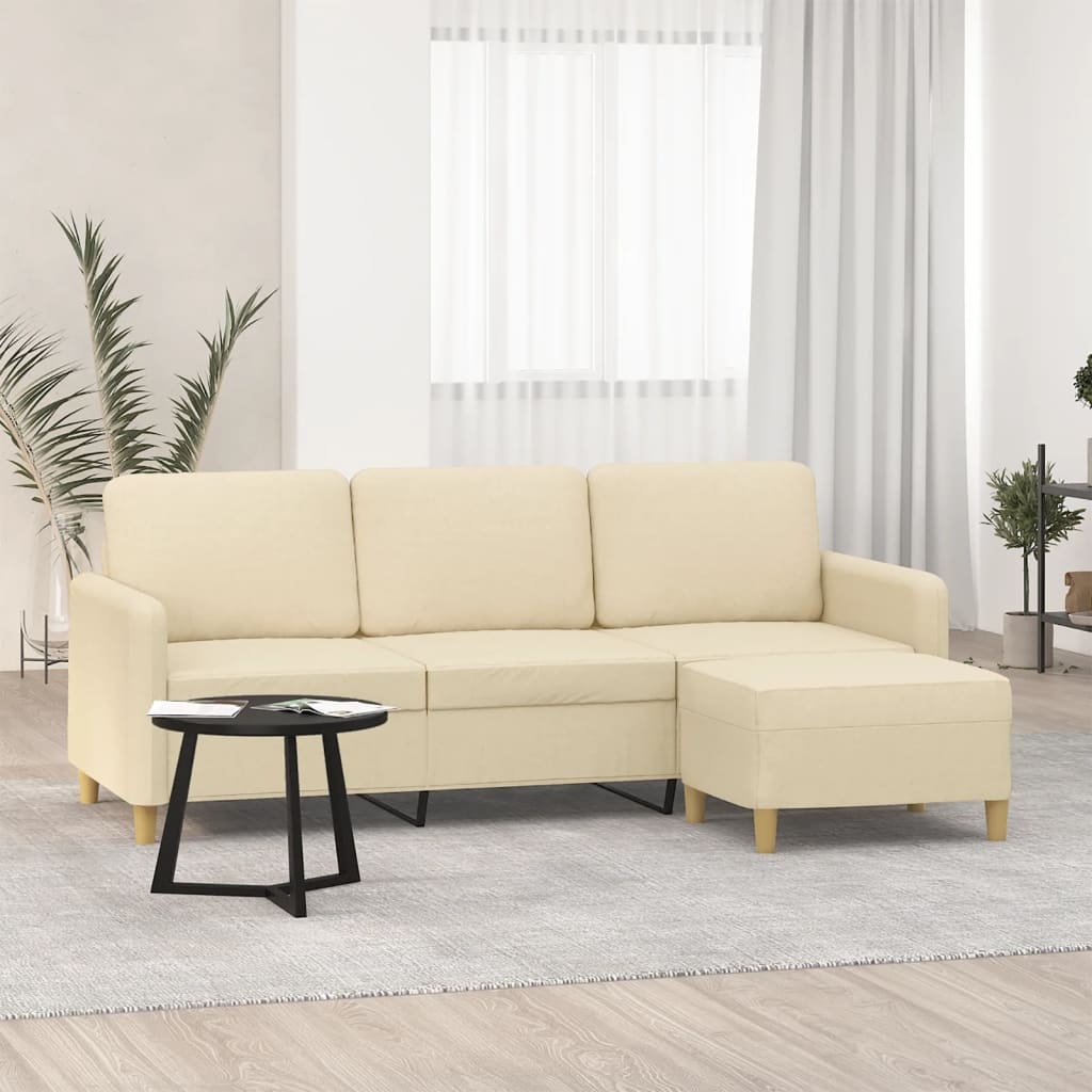 vidaXL Divano a 3 Posti con Poggiapiedi Crema 180 cm in Tessuto