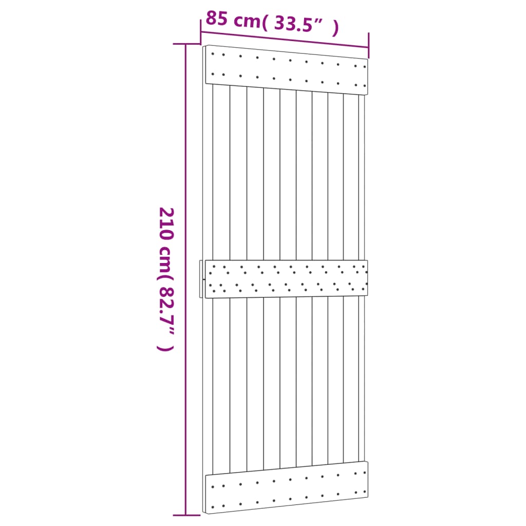 vidaXL Porta Scorrevole con Set Hardware 85x210 cm Legno Massello Pino