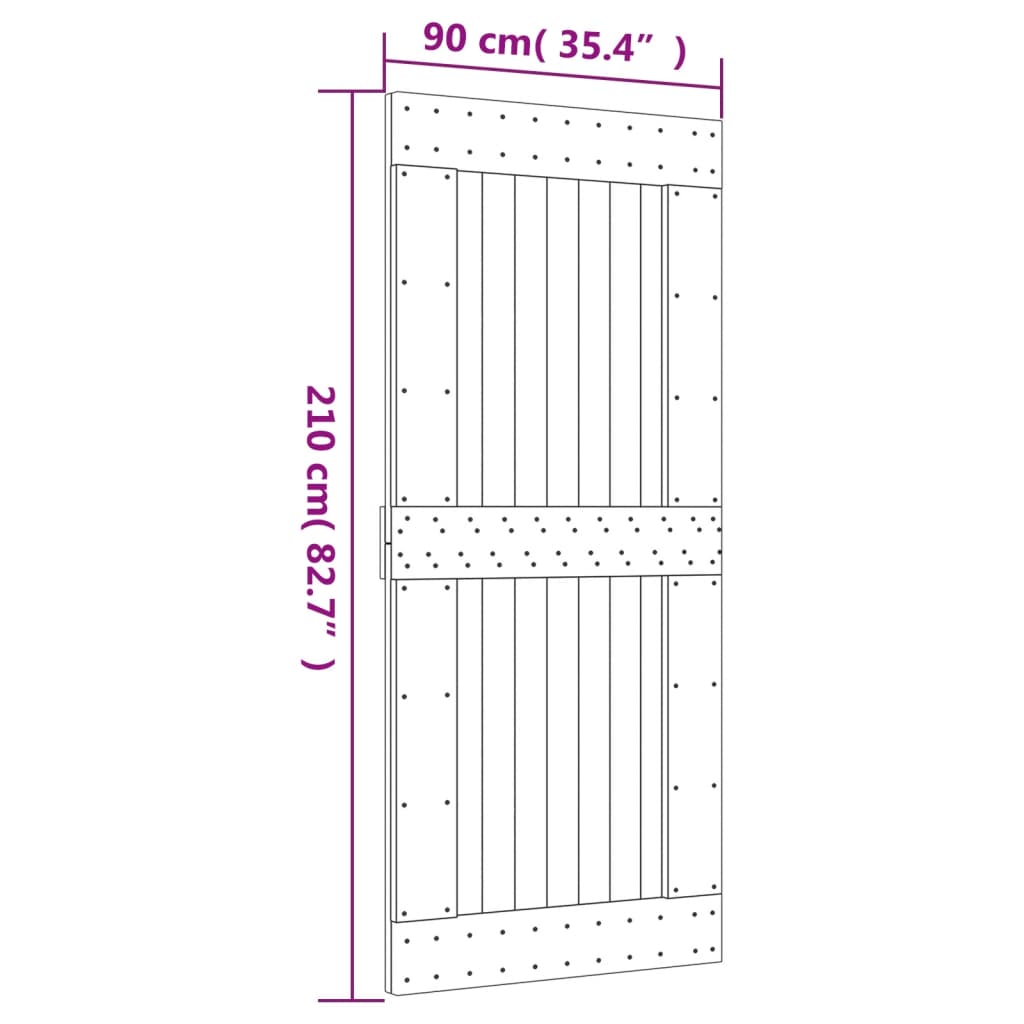 vidaXL Porta Scorrevole con Set Hardware 90x210 cm Legno Massello Pino
