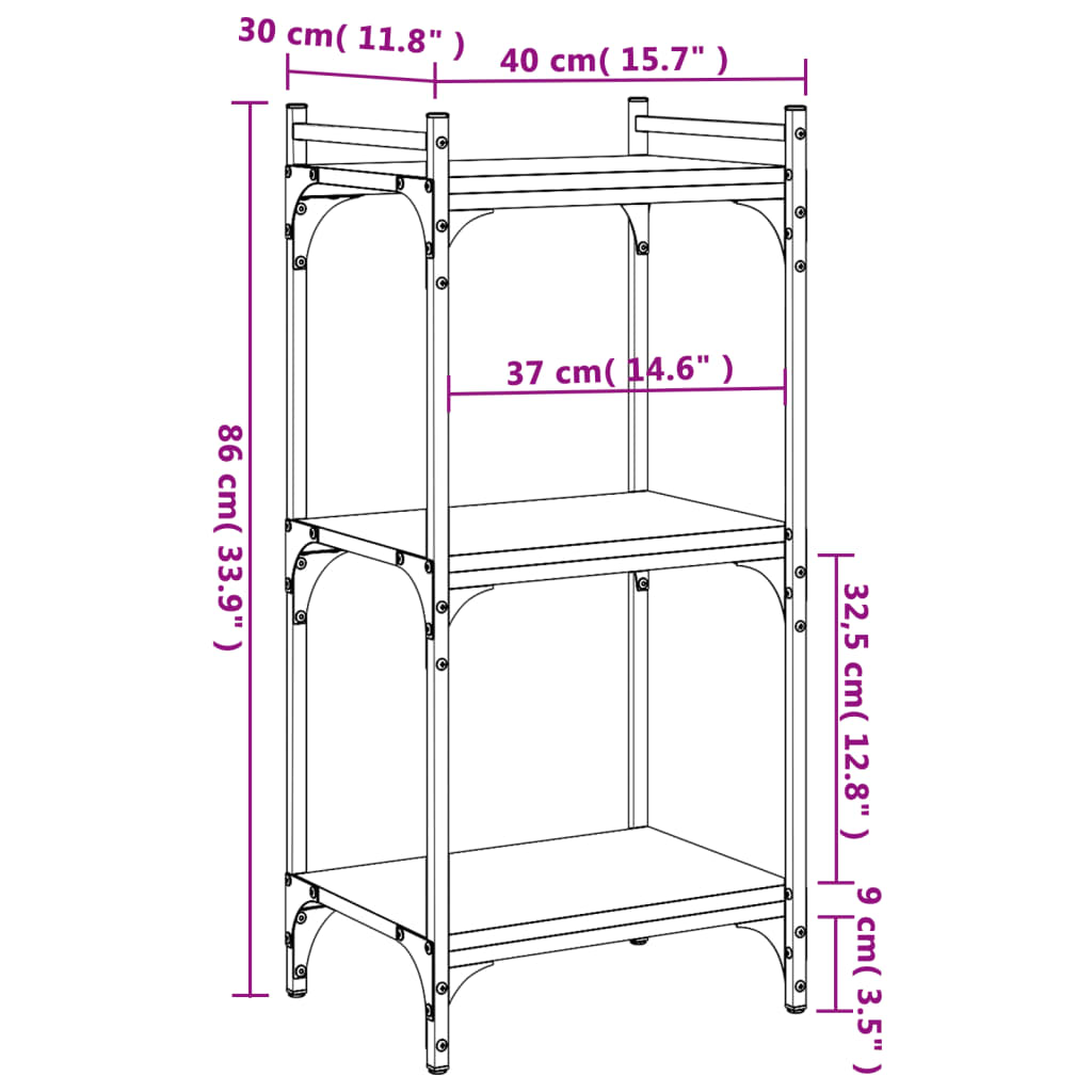 vidaXL Libreria a 3 Ripiani Rovere Fumo 40x30x86 cm Legno Multistrato VIDAXL