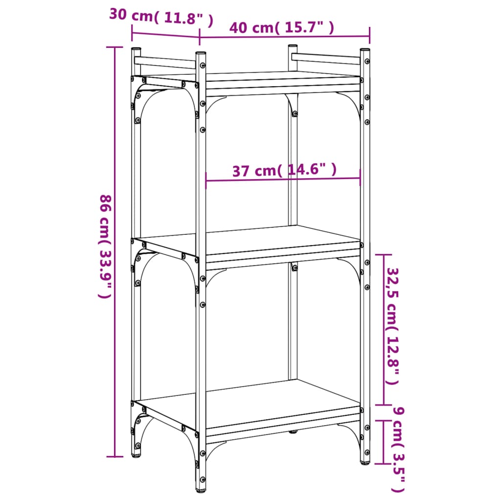 vidaXL Libreria a 3 Ripiani Grigio Sonoma 40x30x86cm Legno Multistrato