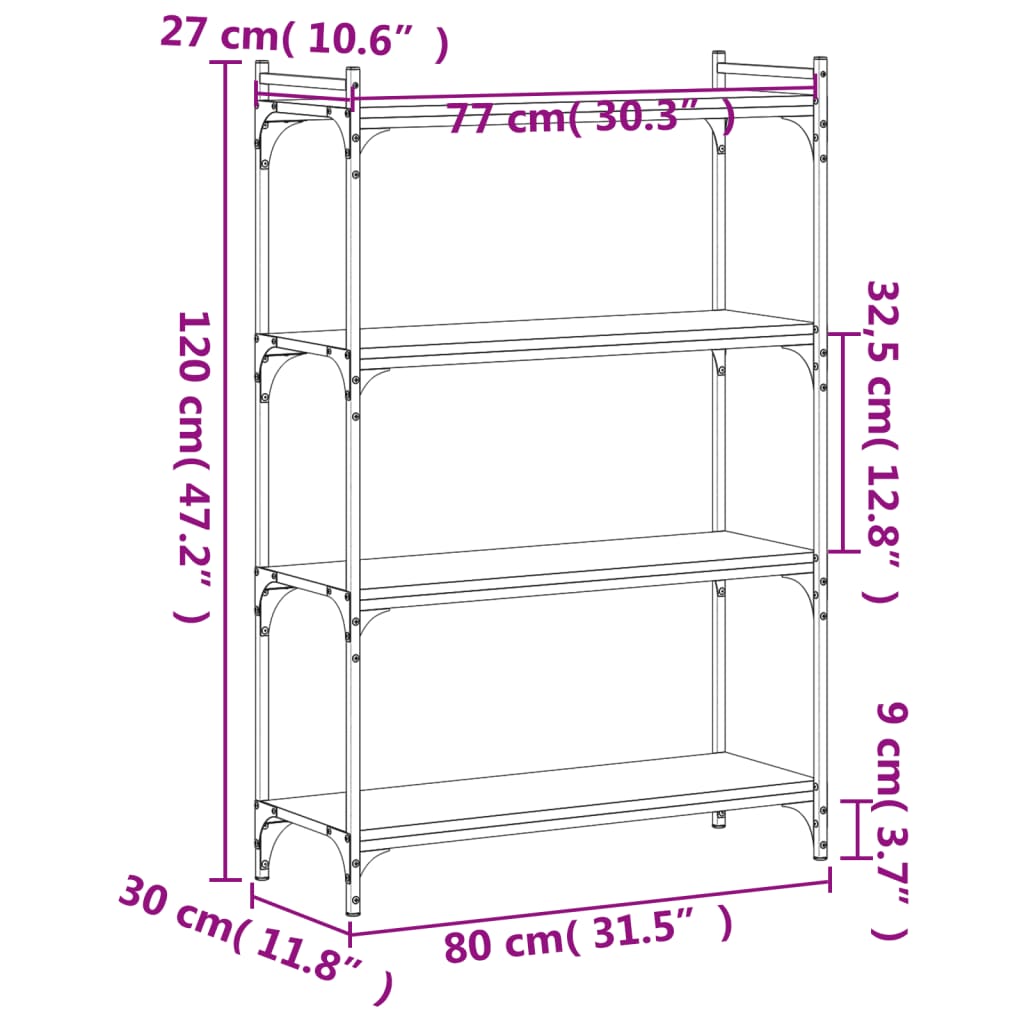 vidaXL Libreria a 4 Ripiani Rovere Fumo 80x30x120 cm Legno Multistrato VIDAXL
