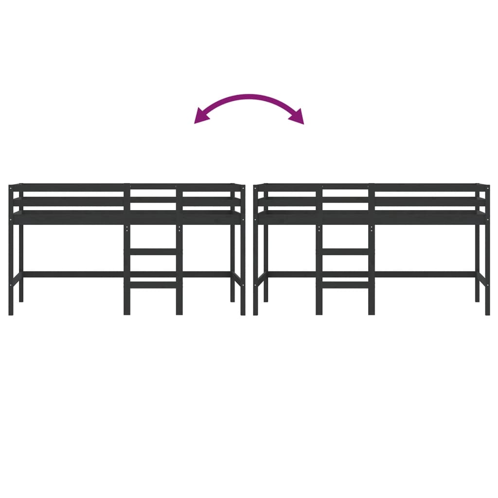 vidaXL Letto Soppalco con Scala Bambini Nero 80x200cm Massello Pino
