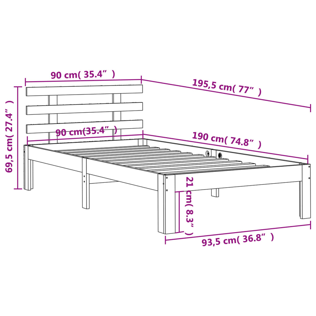 vidaXL Letto senza Materasso Marrone Cera 90x190 cm in Legno di Pino