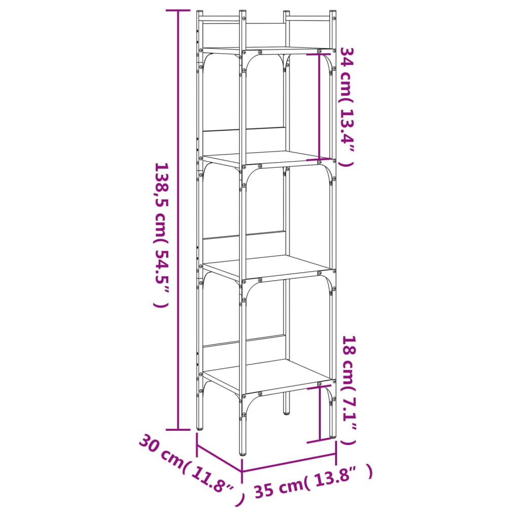 vidaXL Libreria a 4 Ripiani Nera 35x30x138,5 cm in Legno Multistrato VIDAXL