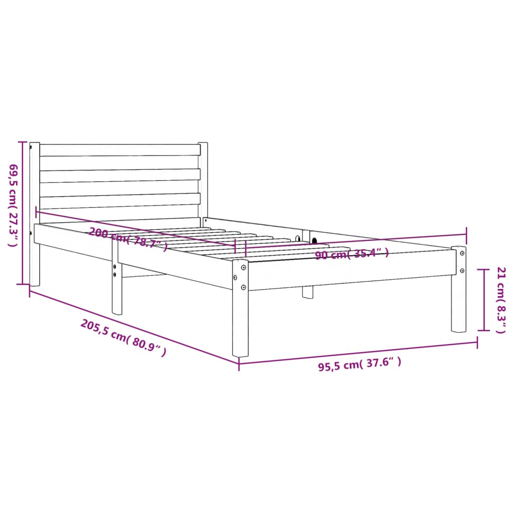 vidaXL Letto senza Materasso Marrone Cera 90x200 cm Legno di Pino