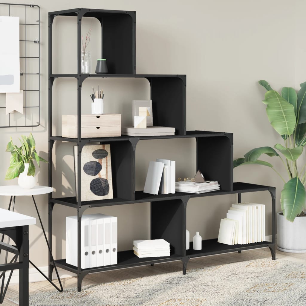 vidaXL Libreria a 4 Gradini Nera 139x33,5x149 cm in Legno Multistrato VIDAXL
