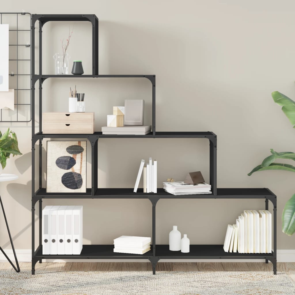 vidaXL Libreria a 4 Gradini Nera 139x33,5x149 cm in Legno Multistrato VIDAXL