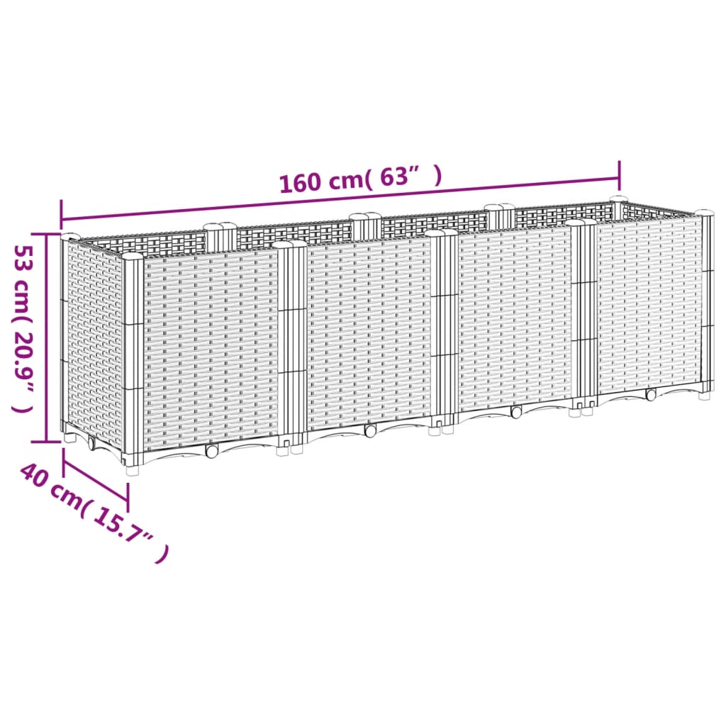 vidaXL Fioriera da Giardino Marrone 160x40x53 cm in PP