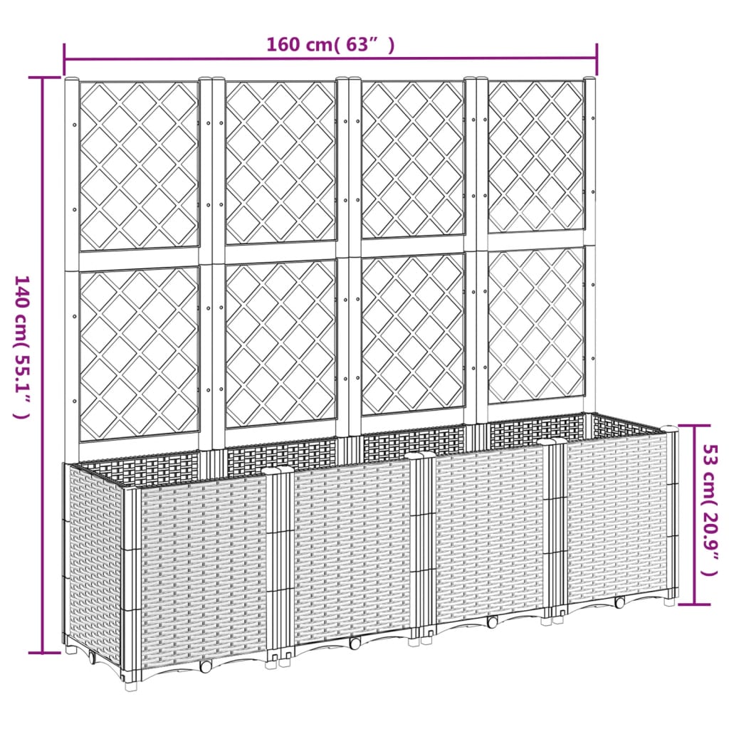 vidaXL Fioriera da Giardino con Traliccio Bianco 160x40x140 cm in PP
