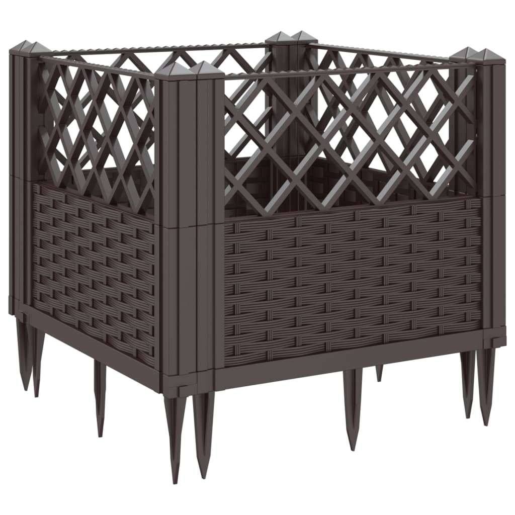 vidaXL Fioriera da Giardino con Picchetti Marrone 43,5x43,5x43,5 cm PP VIDAXL