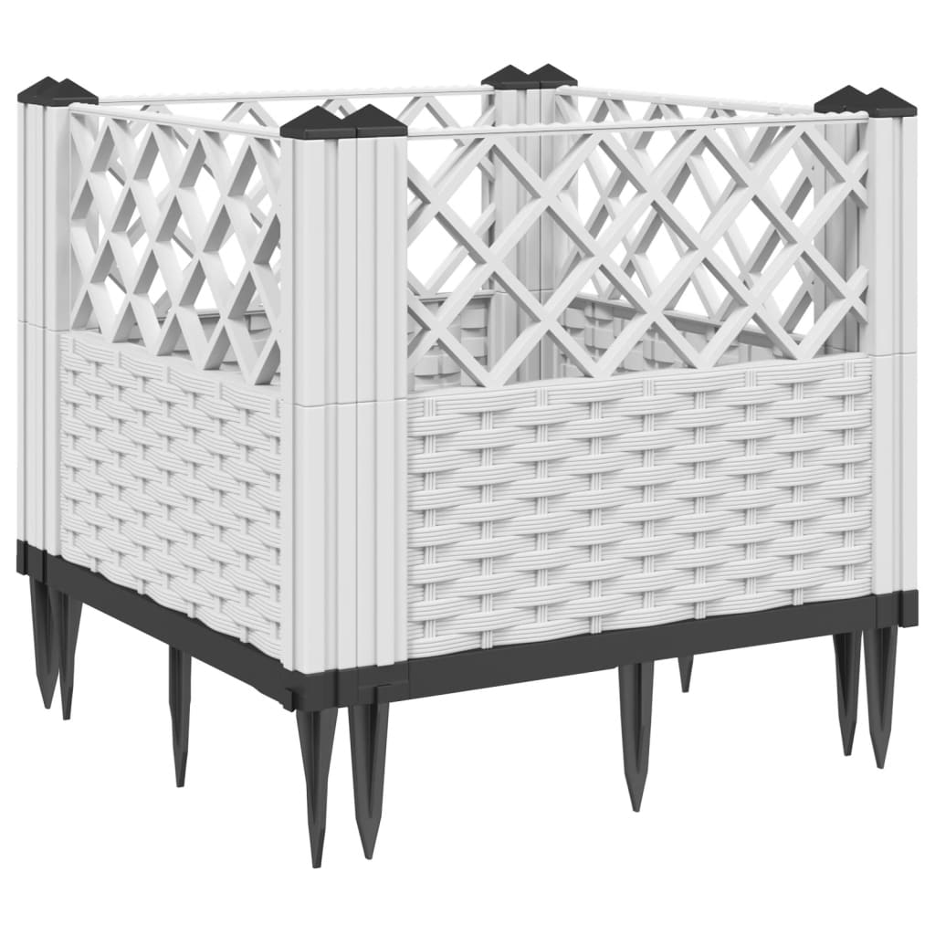 vidaXL Fioriera da Giardino con Picchetti Bianca 43,5x43,5x43,5 cm PP VIDAXL