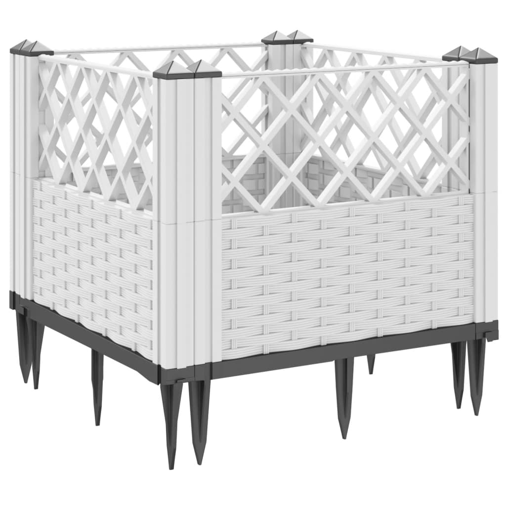 vidaXL Fioriera da Giardino con Picchetti Bianca 43,5x43,5x43,5 cm PP VIDAXL