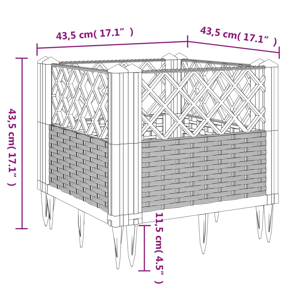 vidaXL Fioriera da Giardino con Picchetti Bianca 43,5x43,5x43,5 cm PP VIDAXL