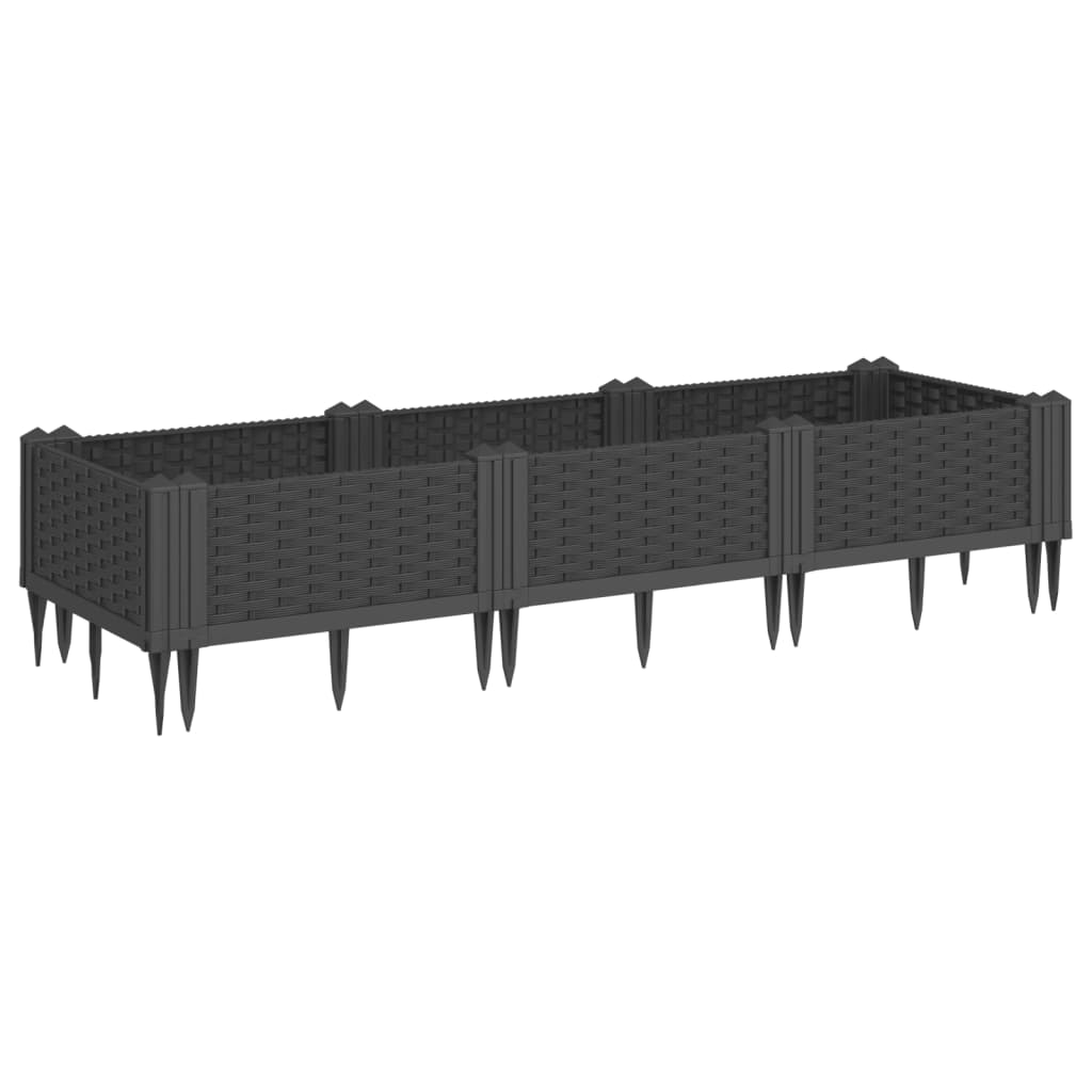 vidaXL Fioriera da Giardino con Picchetti Nera 125x40x28,5 cm PP VIDAXL