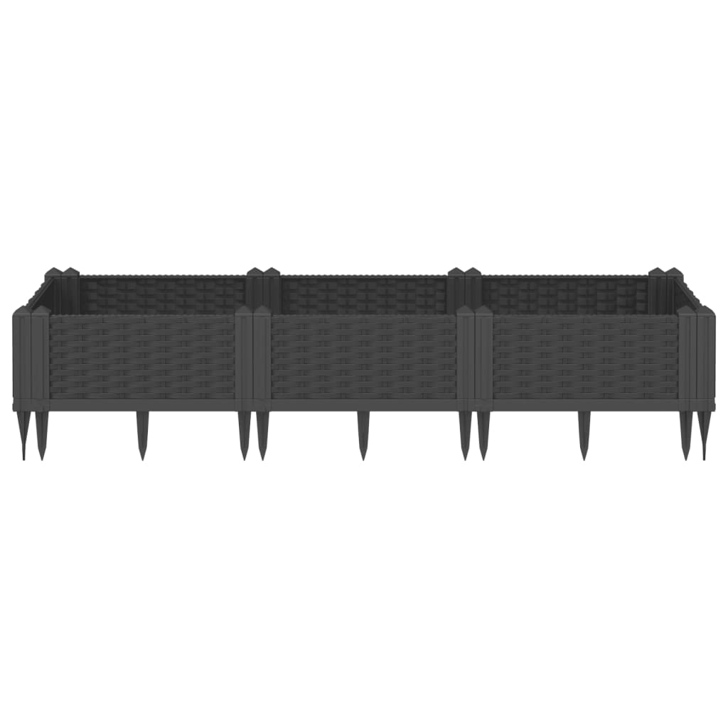 vidaXL Fioriera da Giardino con Picchetti Nera 125x40x28,5 cm PP VIDAXL