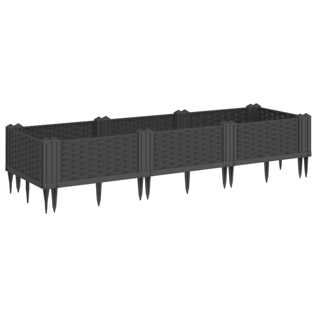 vidaXL Fioriera da Giardino con Picchetti Nera 125x40x28,5 cm PP VIDAXL