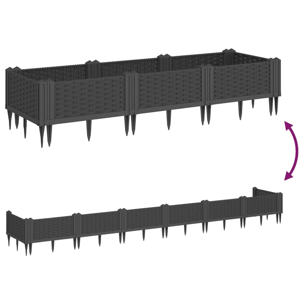 vidaXL Fioriera da Giardino con Picchetti Nera 125x40x28,5 cm PP VIDAXL